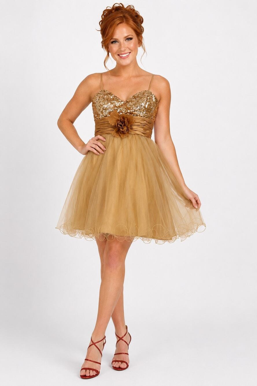 Dancing Queen USA Gold Sequin and Tulle Cocktail Dress - Size M